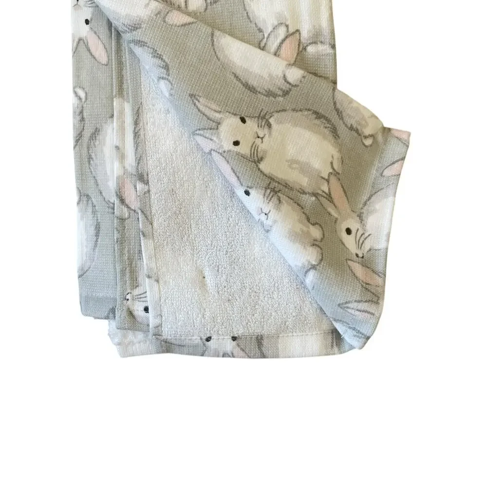 Deborah Connolly Easter Bunny Kitchen Towels 3pk White Gray Spring Decor New